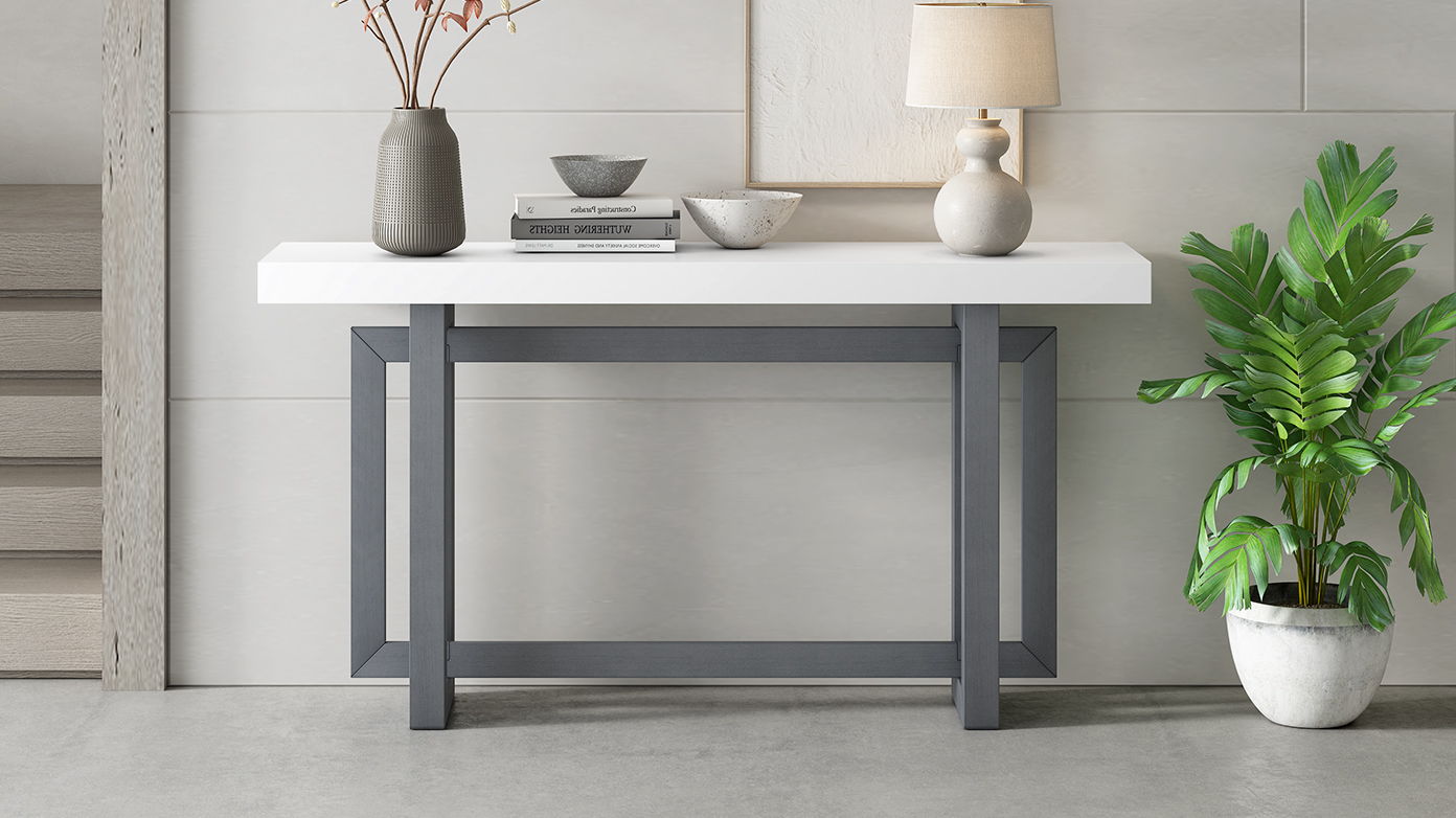 U_Style - Contemporary Console Table With Industrial - Inspired Concrete Wood Top, Extra Long Entryway Table For Entryway, Hallway, Living Room, Foyer, Corridor