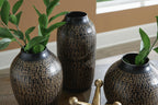 Vinburn accessory set black speckled vases with potted greenery