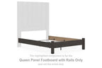 Charcoal queen panel footboard with rails, solid rectangular frame and legs