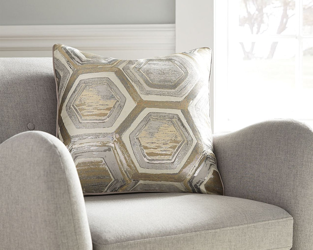 Meiling pillow, gold-on-gray geometric octagon design