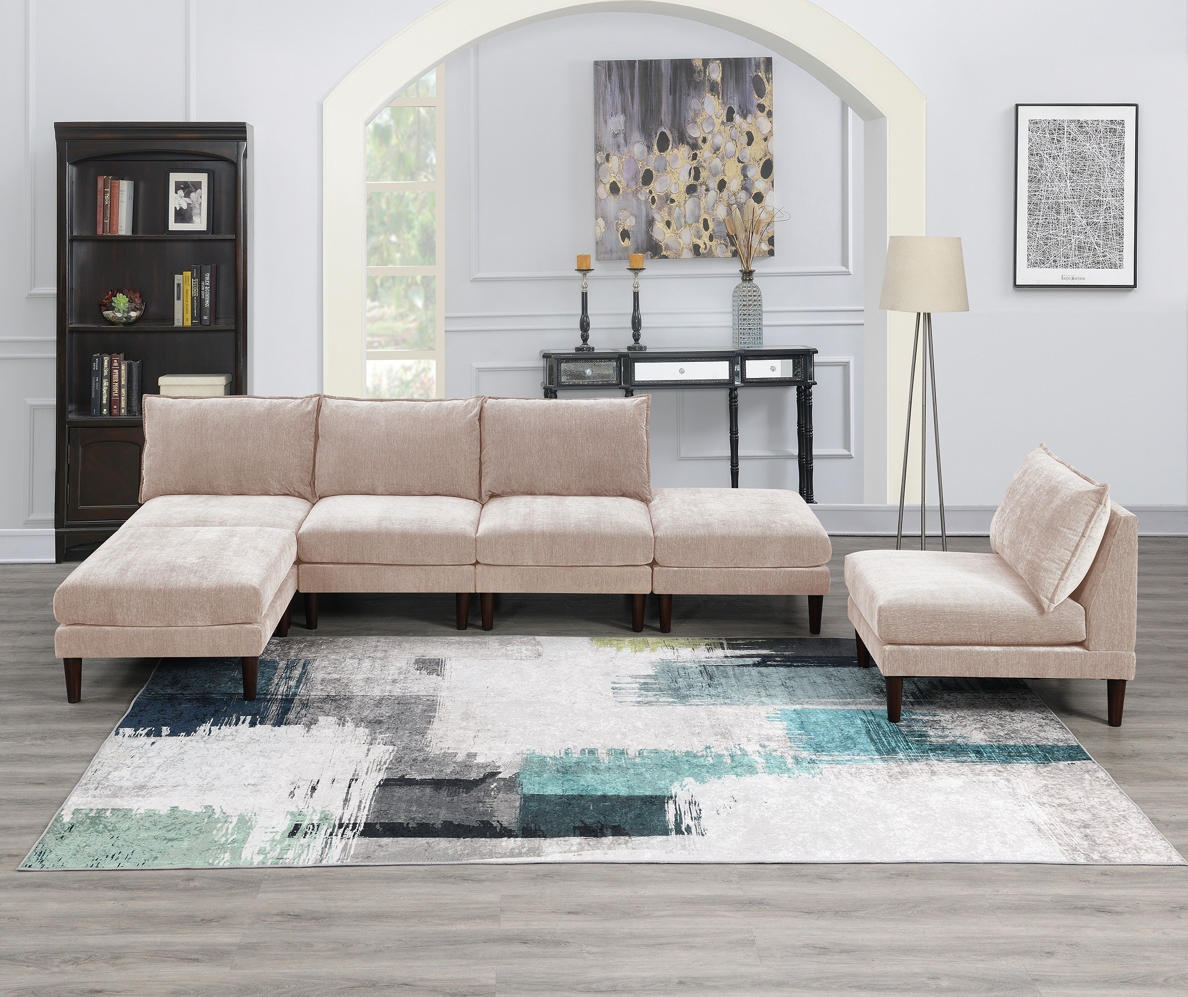 Modern Blush Pink 6pc Modular Sofa Set Living Room Furniture