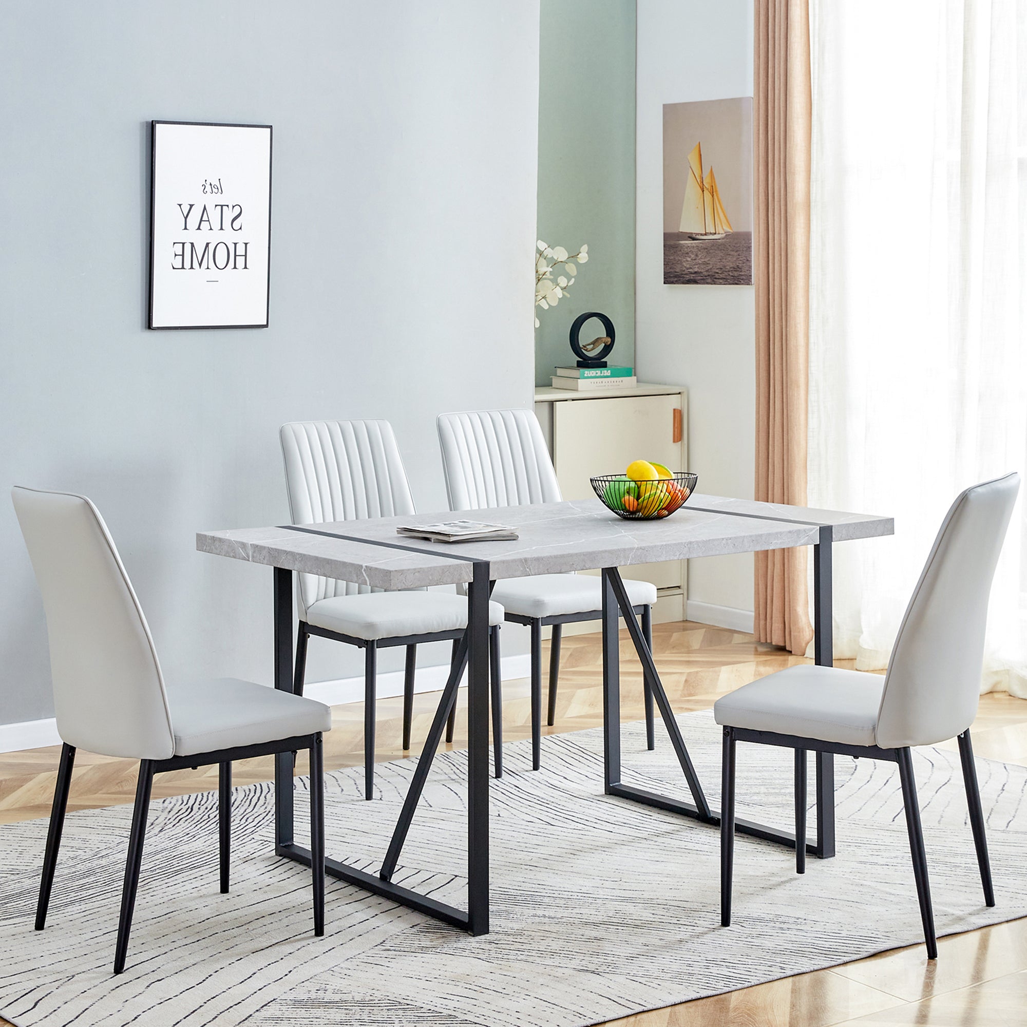 5-Piece Dining Set w/ Faux Leather Chairs - Gray