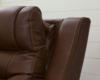 Brown leather-look sectional arm and back cushion with contrast stitching