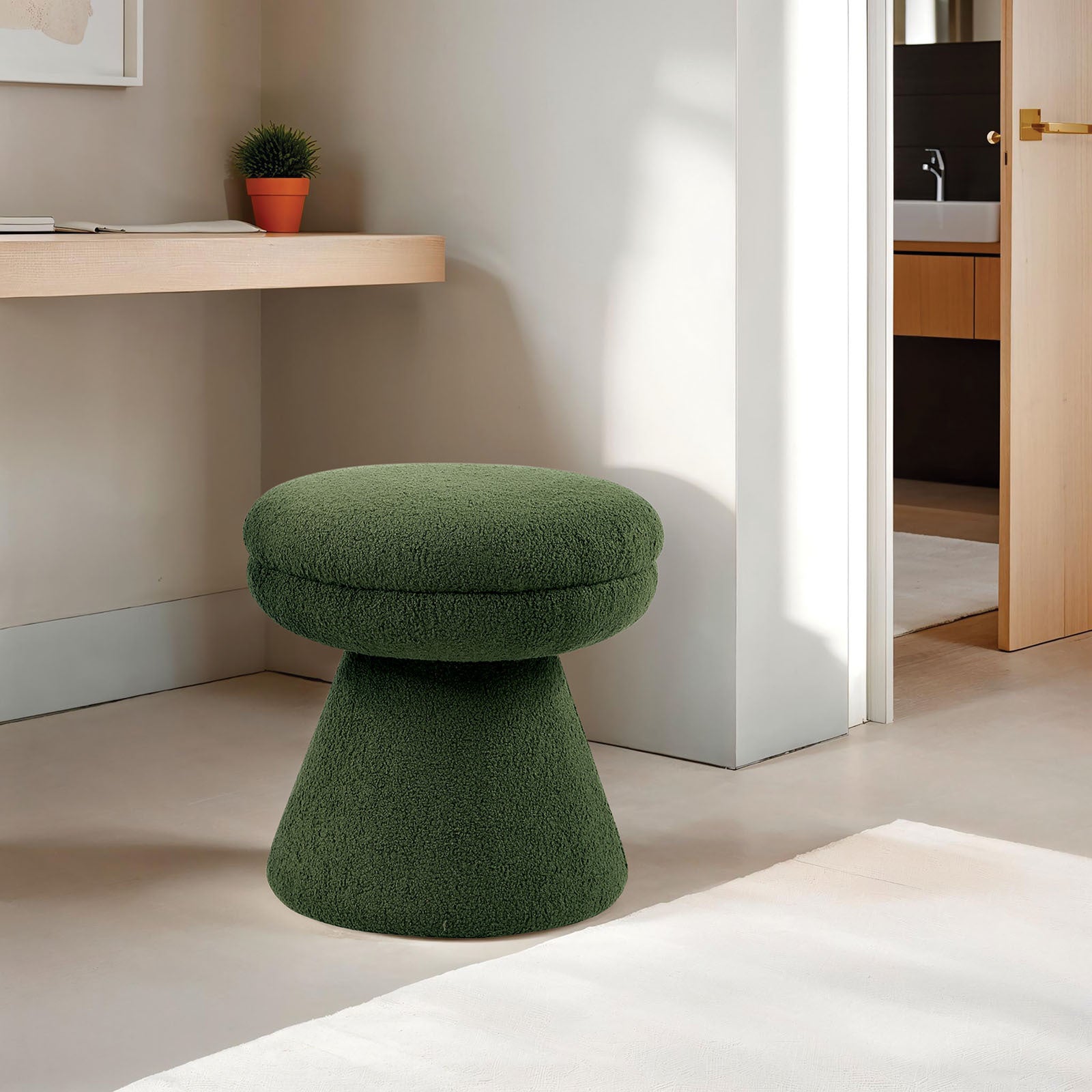 Contemporary Green Teddy Fabric Mushroom Accent Stool
