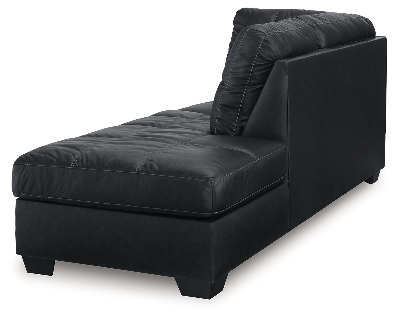 Right-arm corner chaise with dark charcoal upholstery, tufted seat, and curved armrest