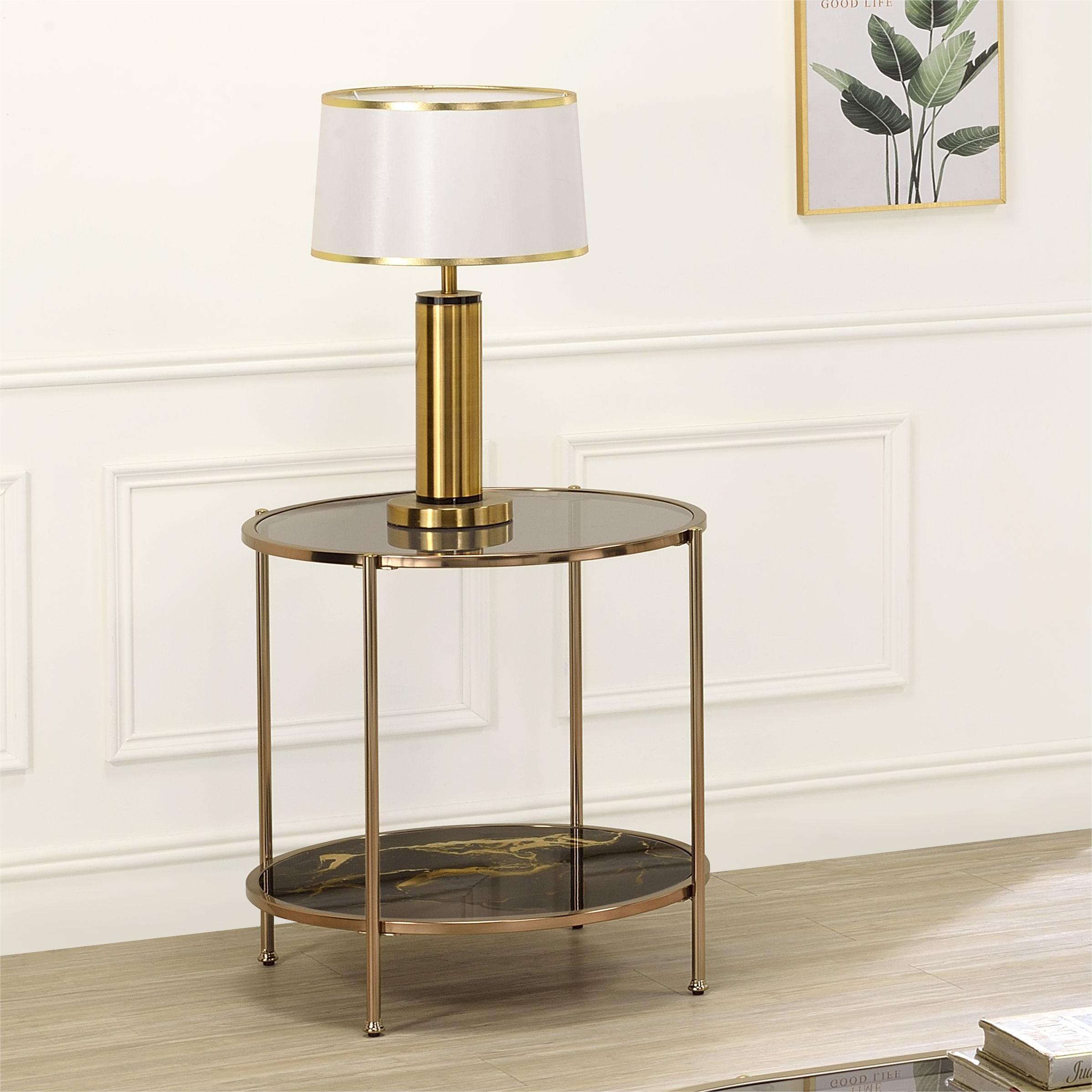 Acme Fiorella End Table, Glass, Black Marble Paint & Gold Finish Lv02223