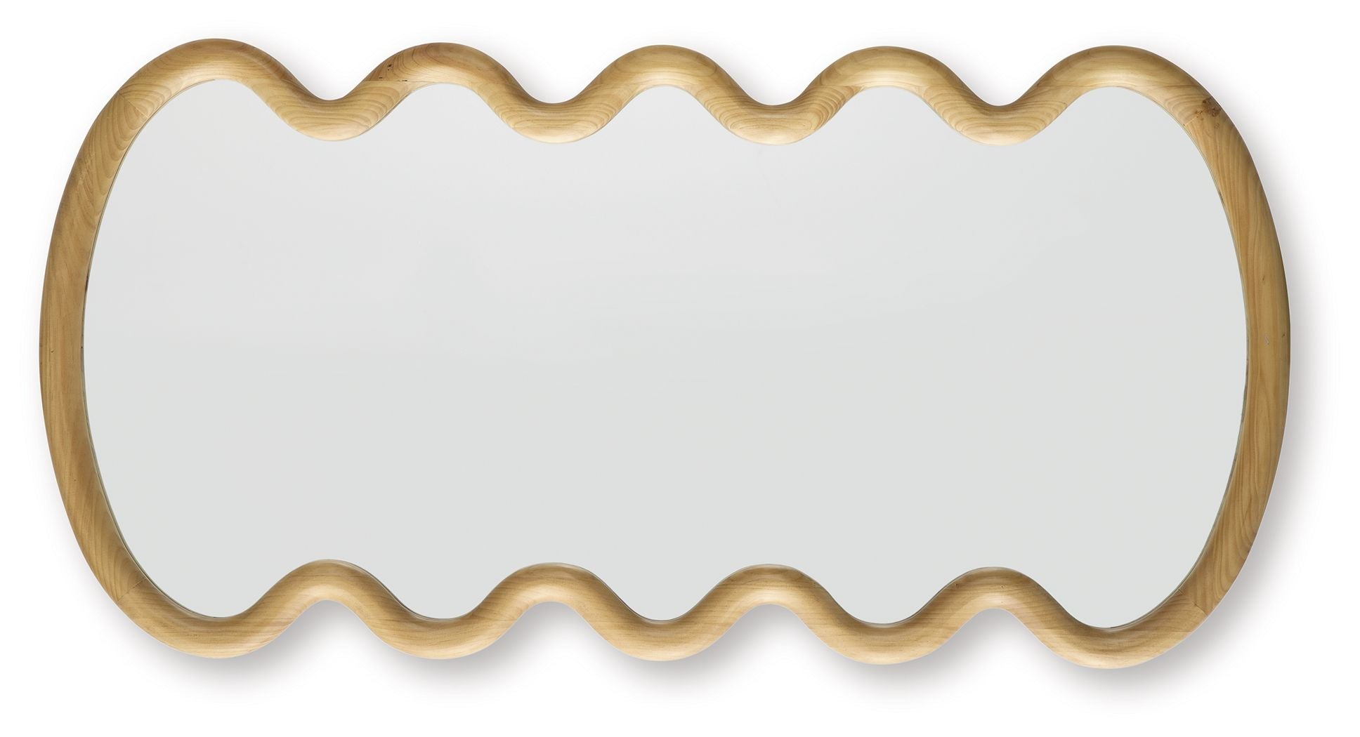 Brown wavy-edged accent mirror with clear reflective center, horizontal