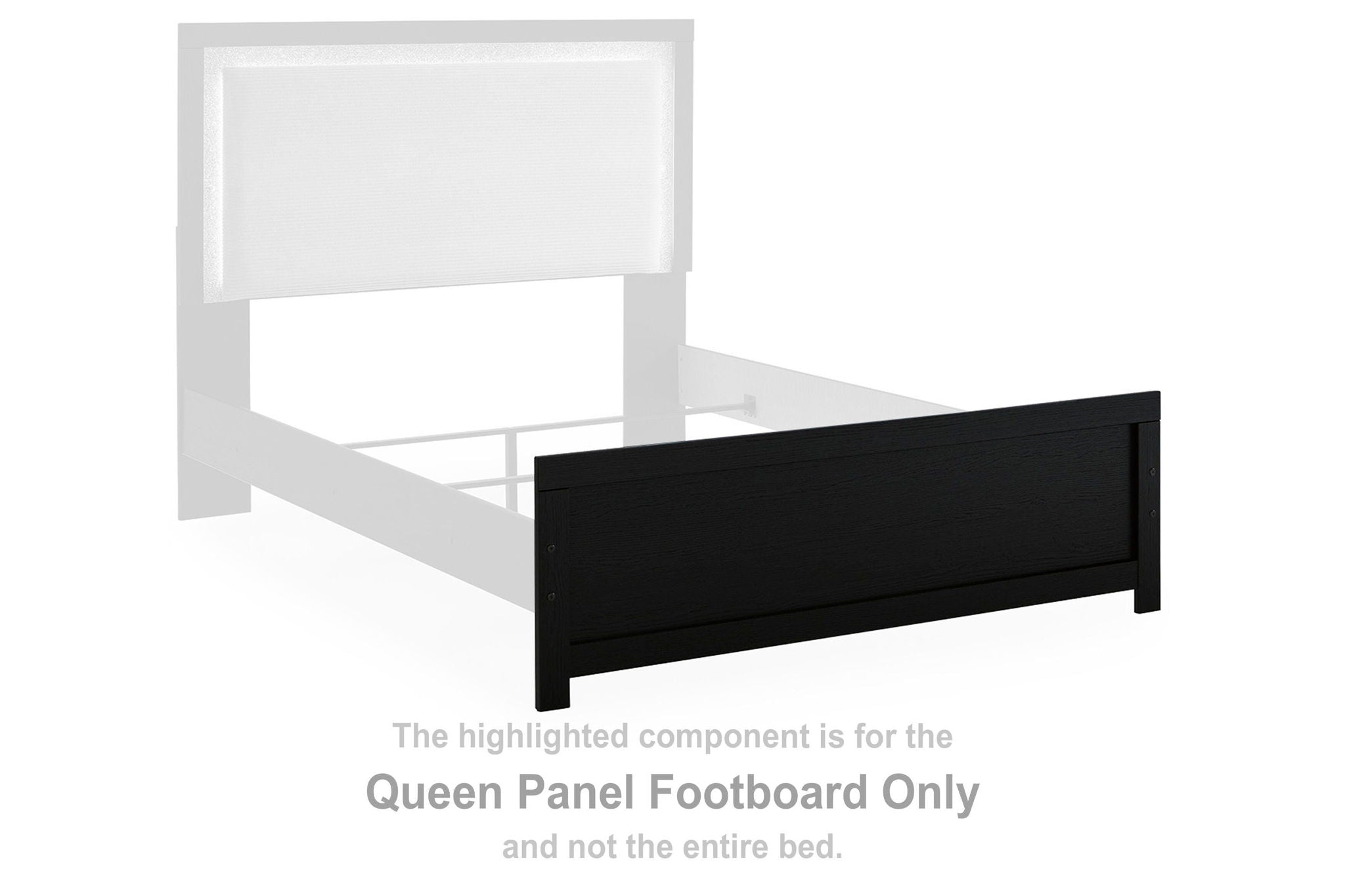 Black queen panel footboard with slatted center panel and horizontal trim
