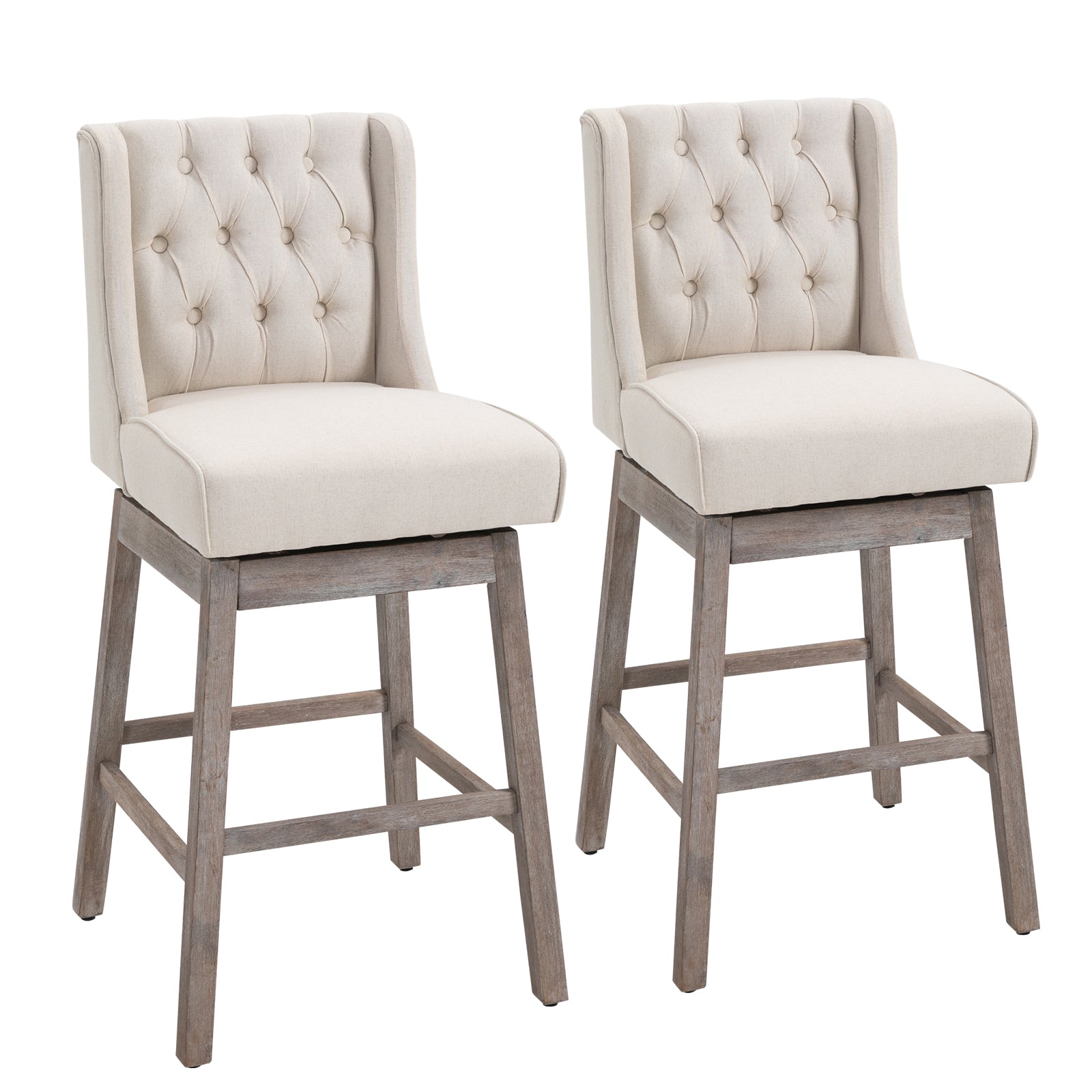 Beige Swivel Bar Stools Set of 2 - 30" Bar Height Tufted