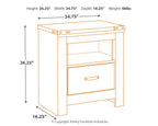 Night stand dimensions diagram, height 26.25 in, width 24.75 in