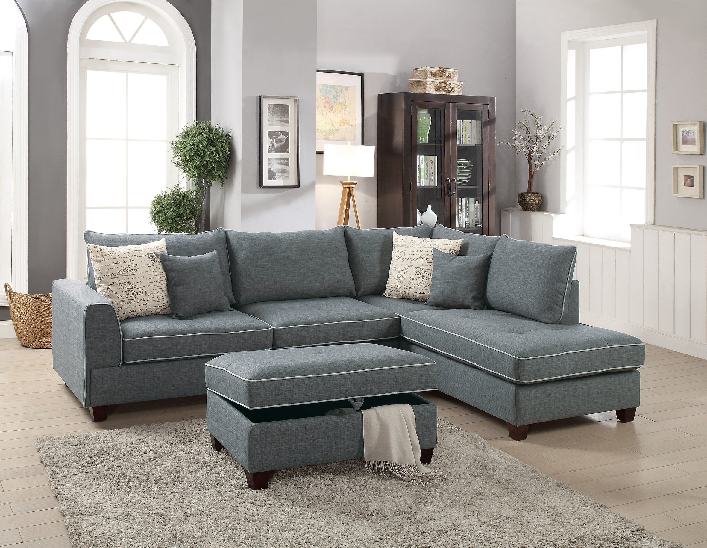 3-PC Reversible Sectional Sofa Chaise Ottoman Couch