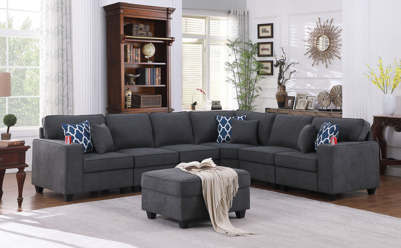 Cooper 125' Stone Gray 7Pc Reversible L-Shape Sectional Sofa
