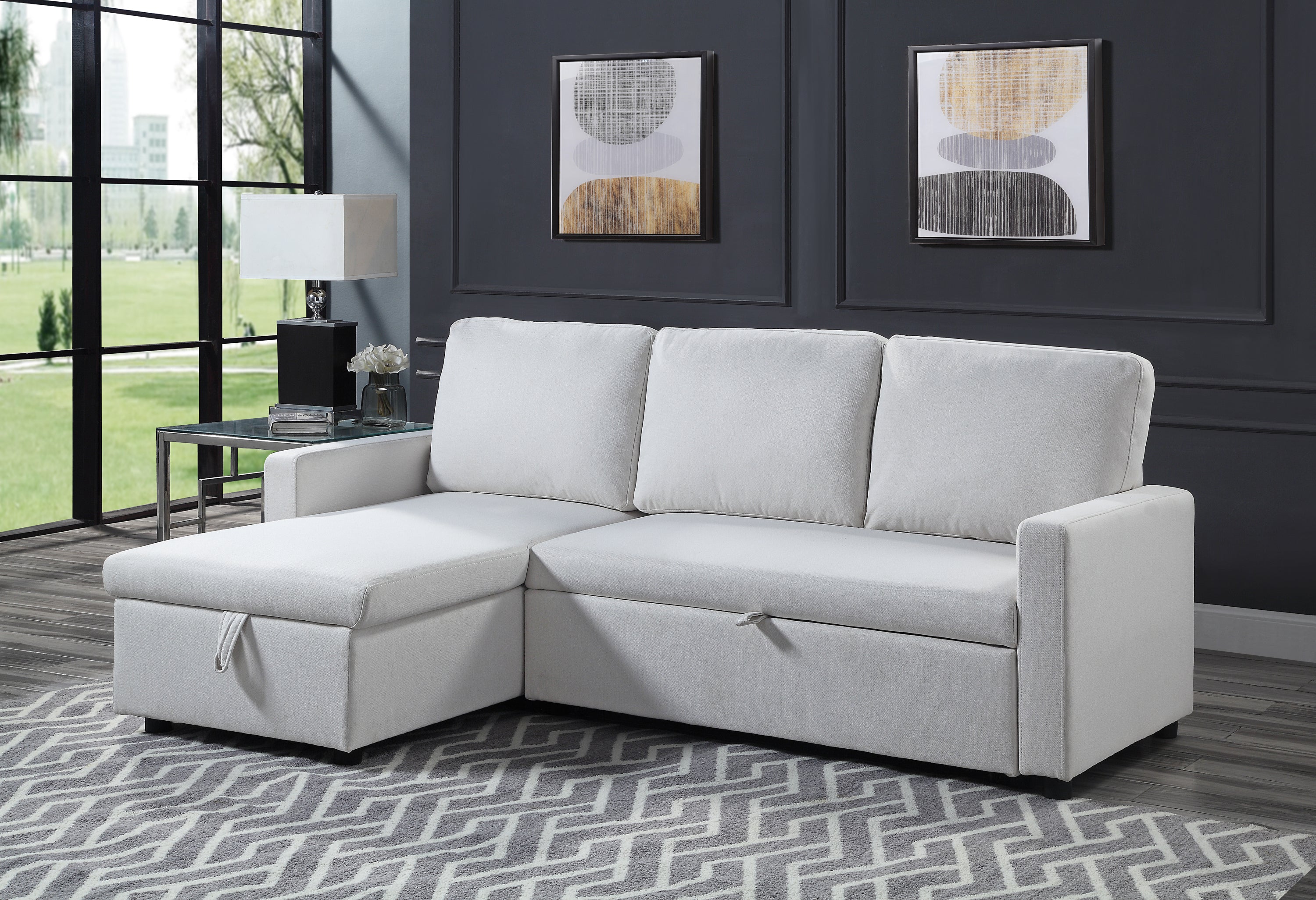 Sleeper Sectional Sofa with Storage & Light Gray Fabric Sectional