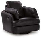 Black swivel glider recliner chair with padded arms and tufted backrest