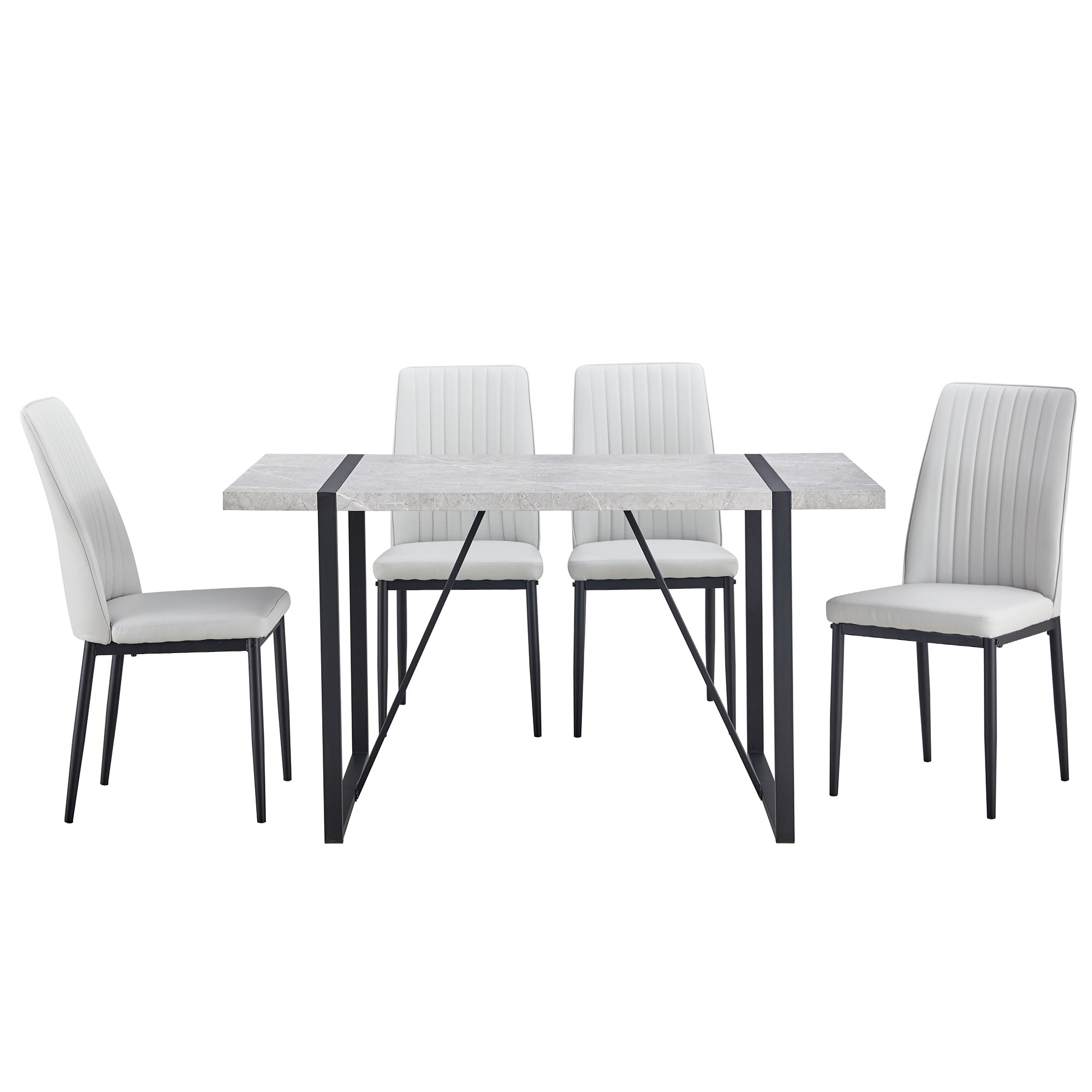 5-Piece Dining Set w/ Faux Leather Chairs - Gray