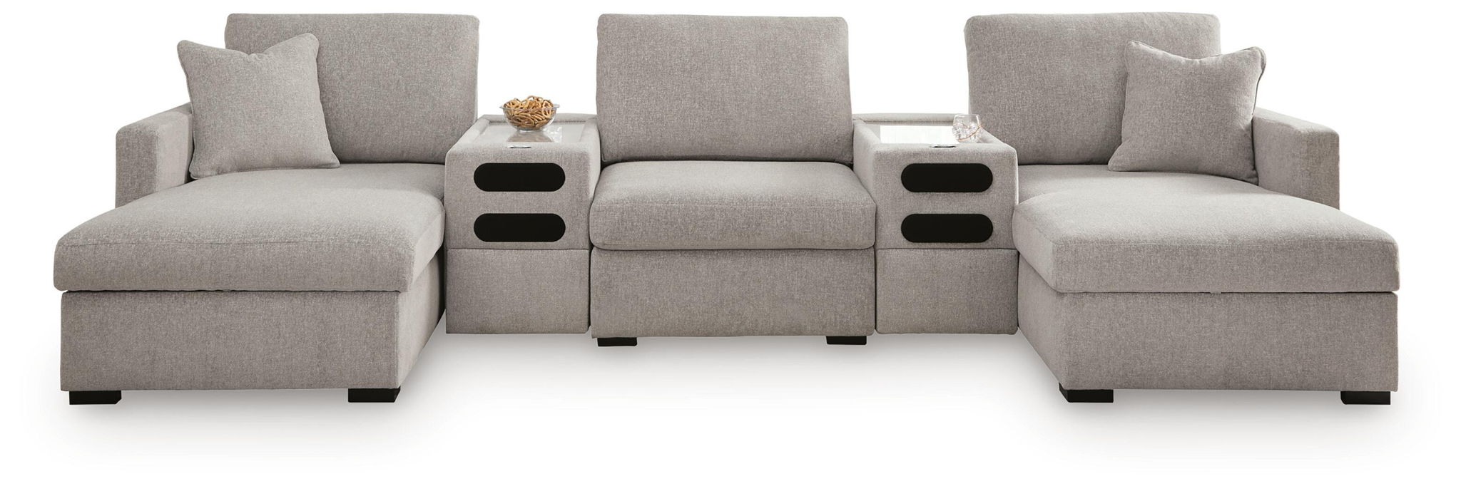 Gray sectional sofa with back cushions and chaise-style corner pieces