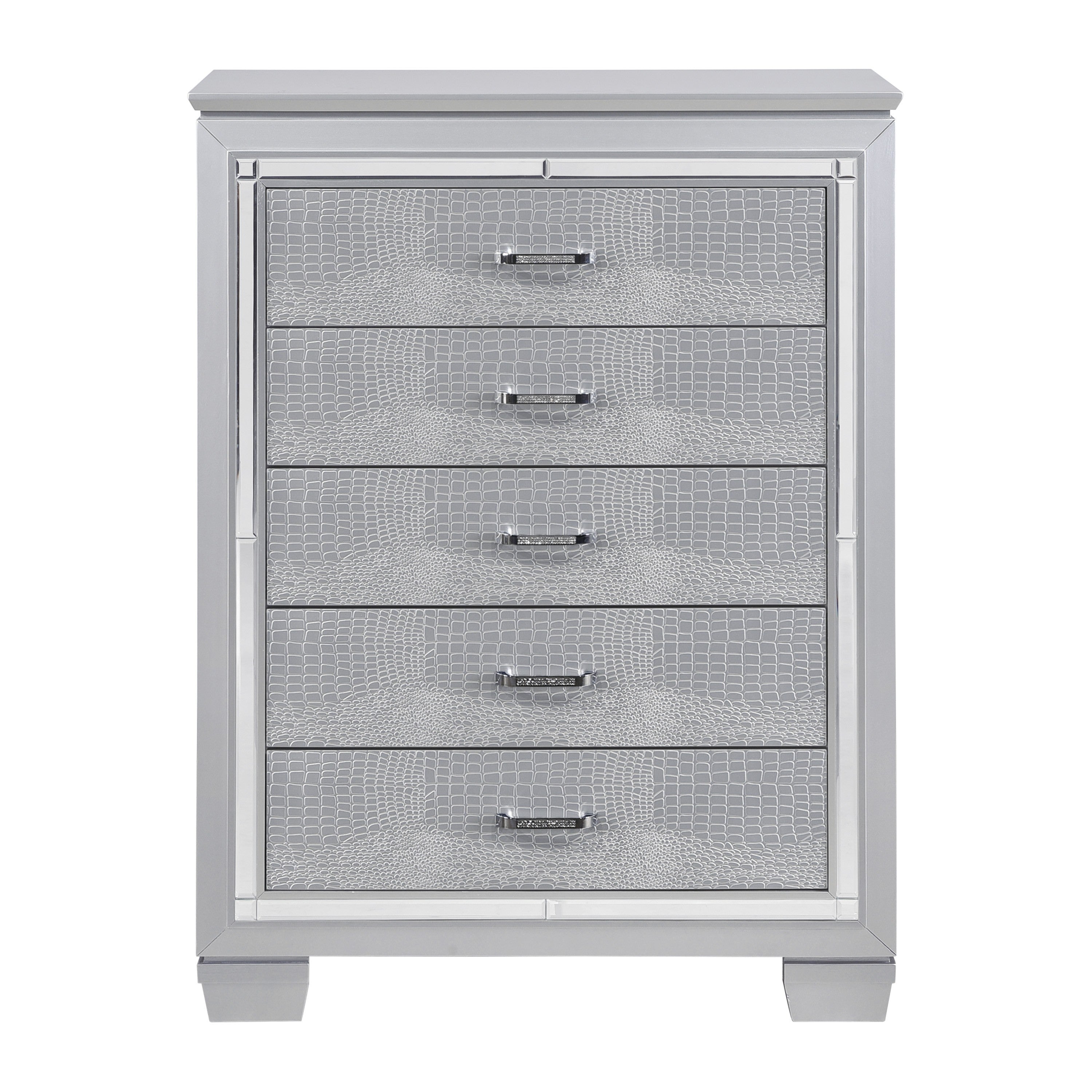 Silver Faux Alligator 5-Drawer Dresser Bedroom Furniture