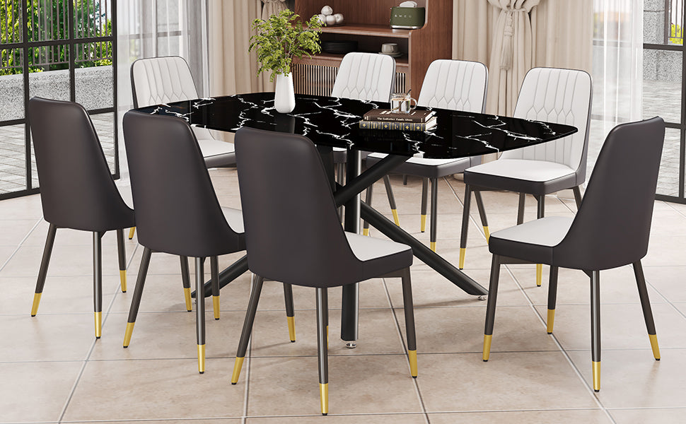 9-Piece Dining Set with Marble-Like Table & 8 Chairs