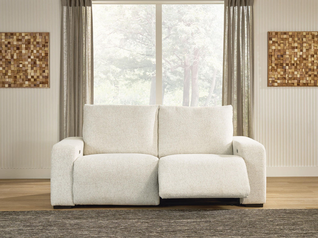 White power reclining sectional sofa with two reclining seat sections and padded arms