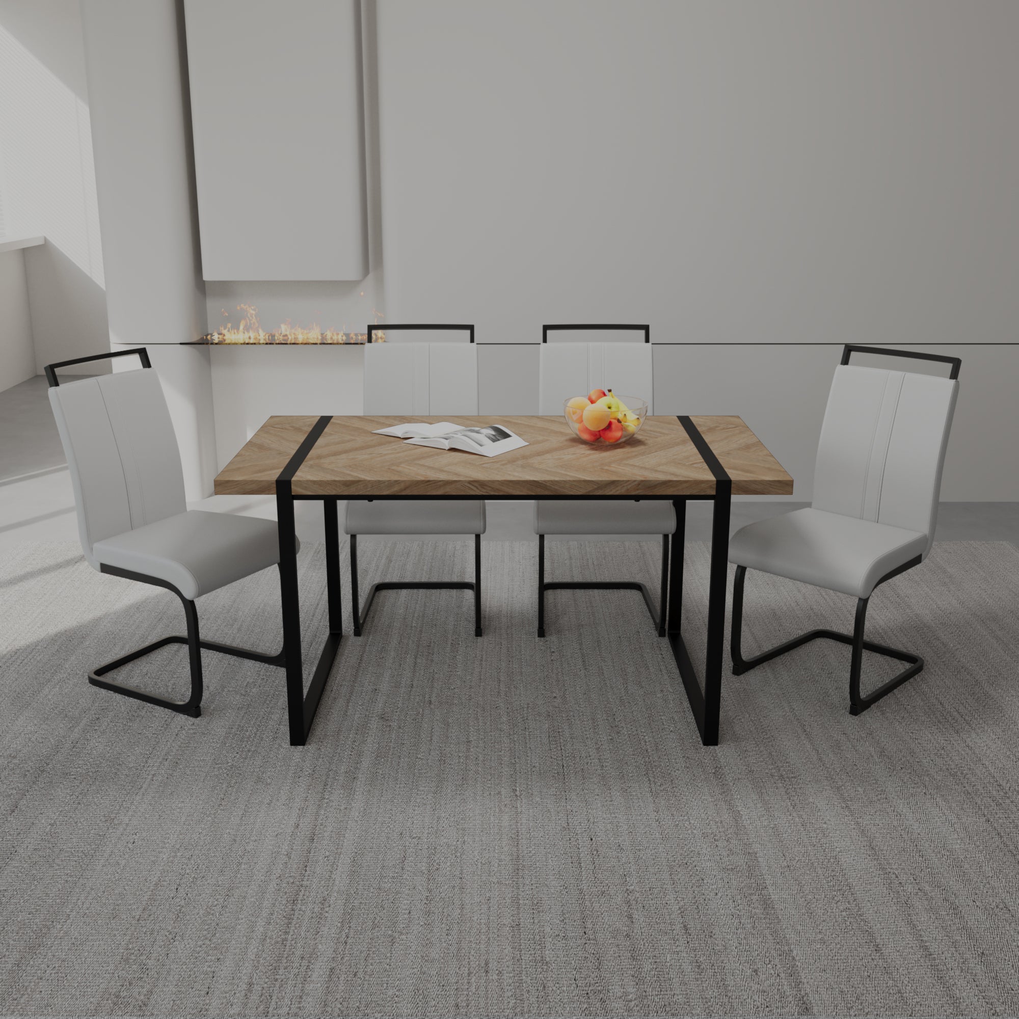 59" Dining Table Set, 4-Piece Industrial Kitchen Table
