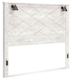 King panel headboard in white with carved geometric pattern and side posts