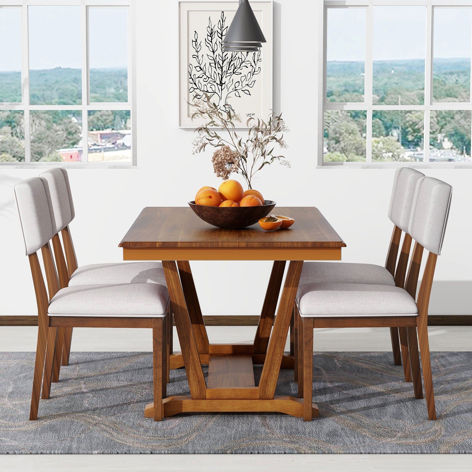 Rustic 5-Piece Dining Table Set, 59"