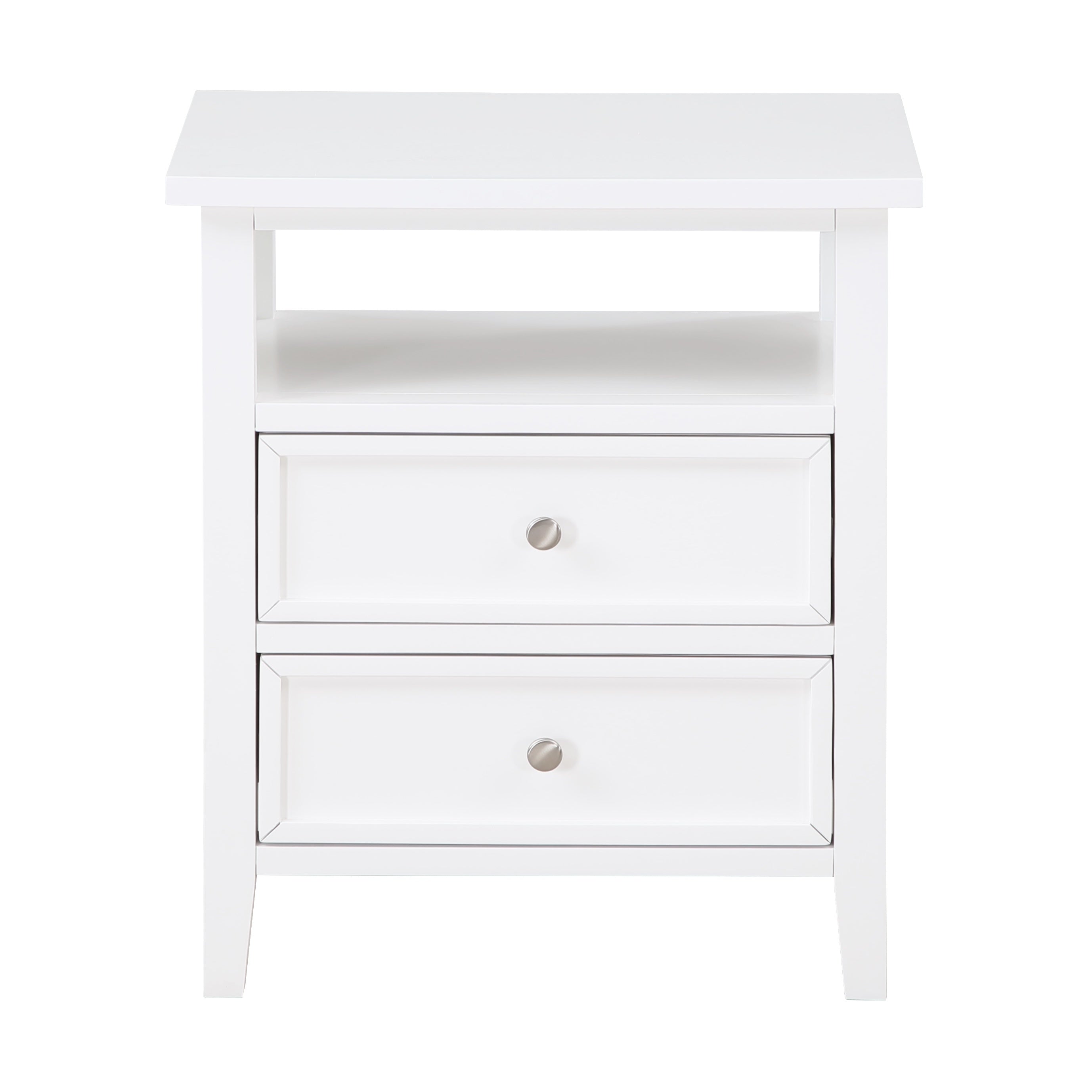 Weston White 2-Drawer Nightstand with Nickel Knobs | Bedroom Furniture