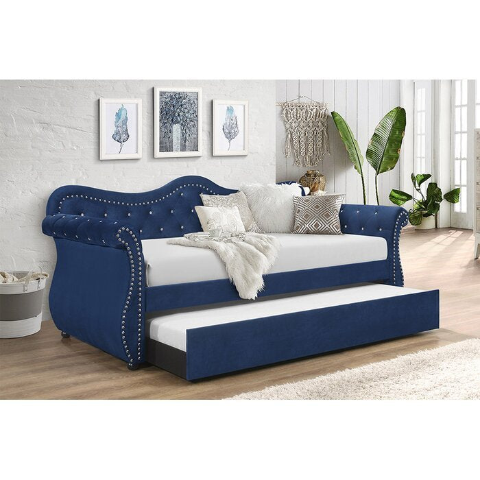 Abby Blue Velvet Daybed with Trundle | Upholstered Daybed