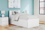 White panel platform bed with slatted base and low side rails