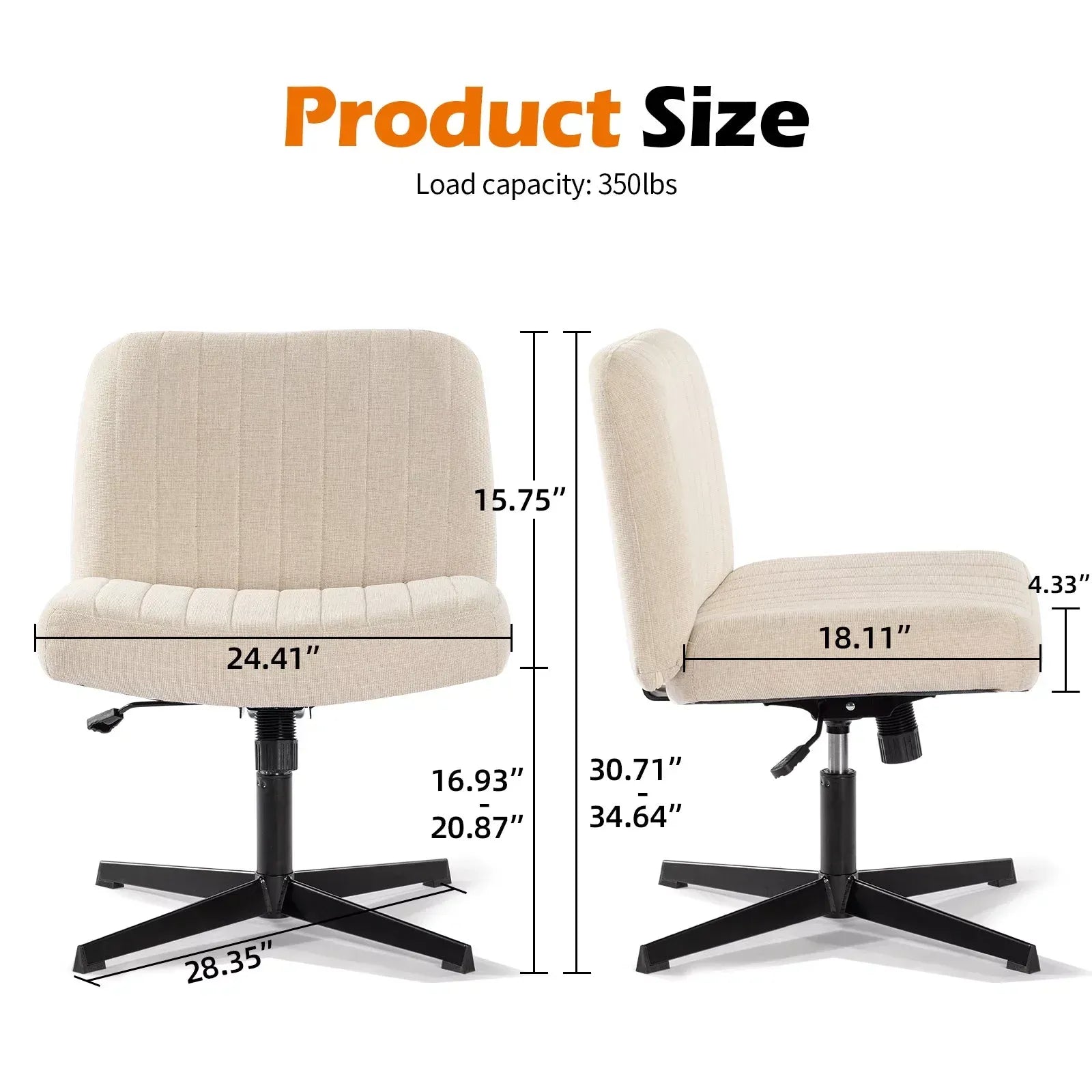 Wide & Comfy Armless Office Chair, 115° Rocking, Home & Office