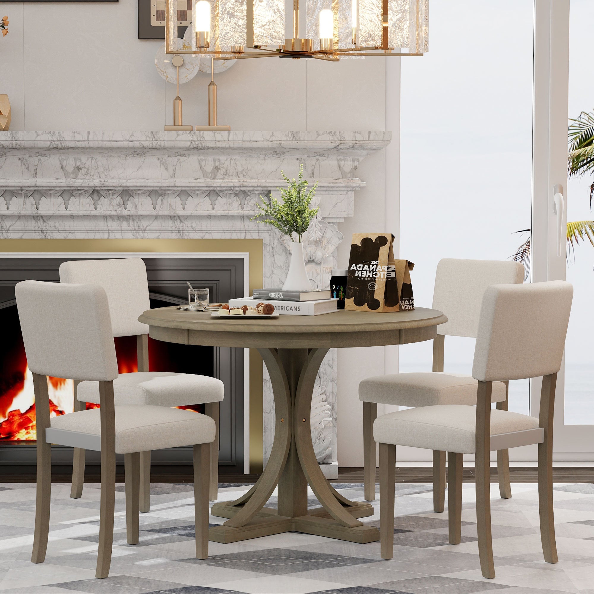 5-Pc Retro Round Dining Table Set (Taupe)
