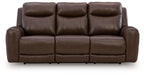 Gravier power reclining sofa with adjustable headrests, dark brown leather, three-seat front