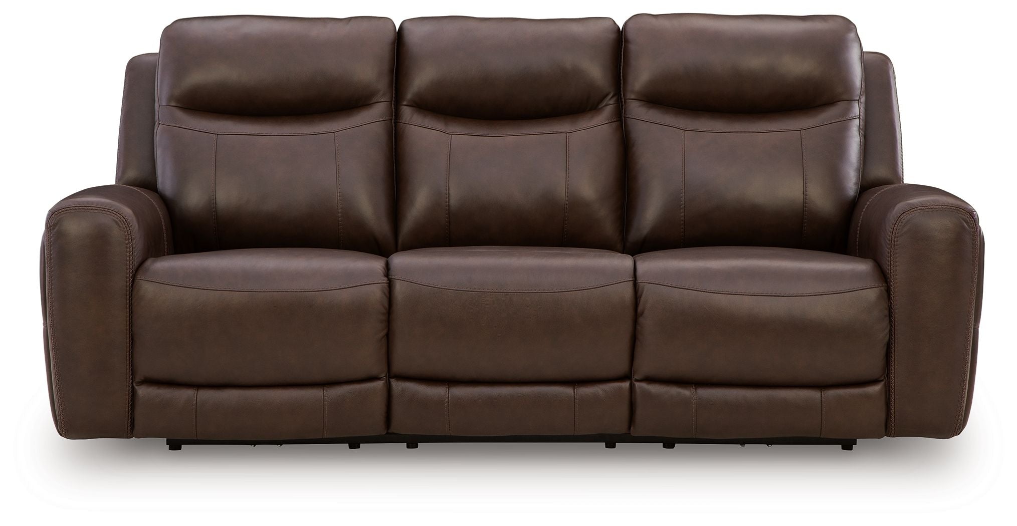 Gravier power reclining sofa with adjustable headrests, dark brown leather, three-seat front