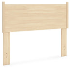 Tan full-panel headboard in light wood with two supporting legs