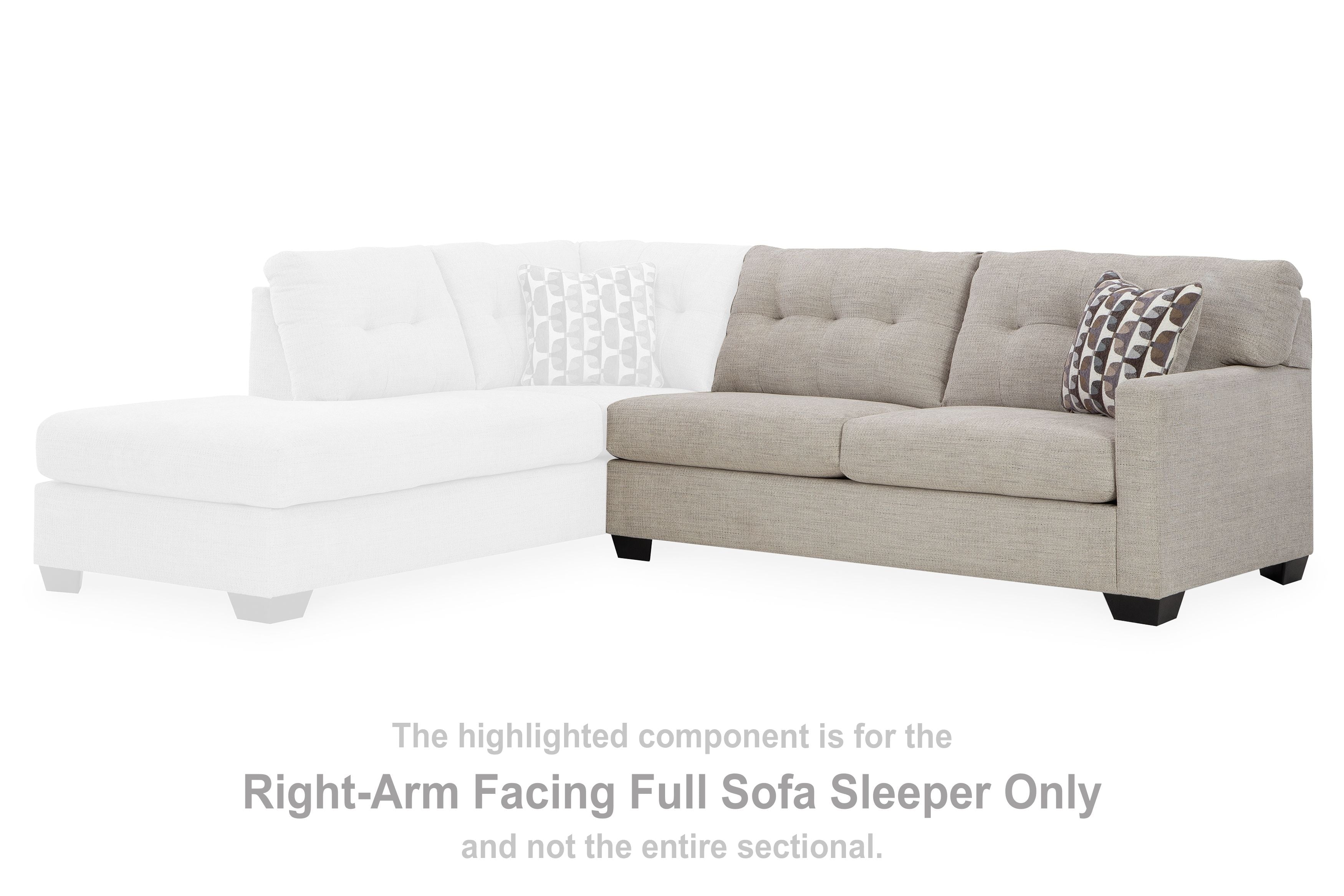 Full sofa sleeper sectional with chaise extension in pebble gray, tufted seat and back