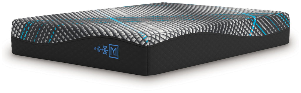 Black foam mattress with quilted grid top and turquoise corner stripes