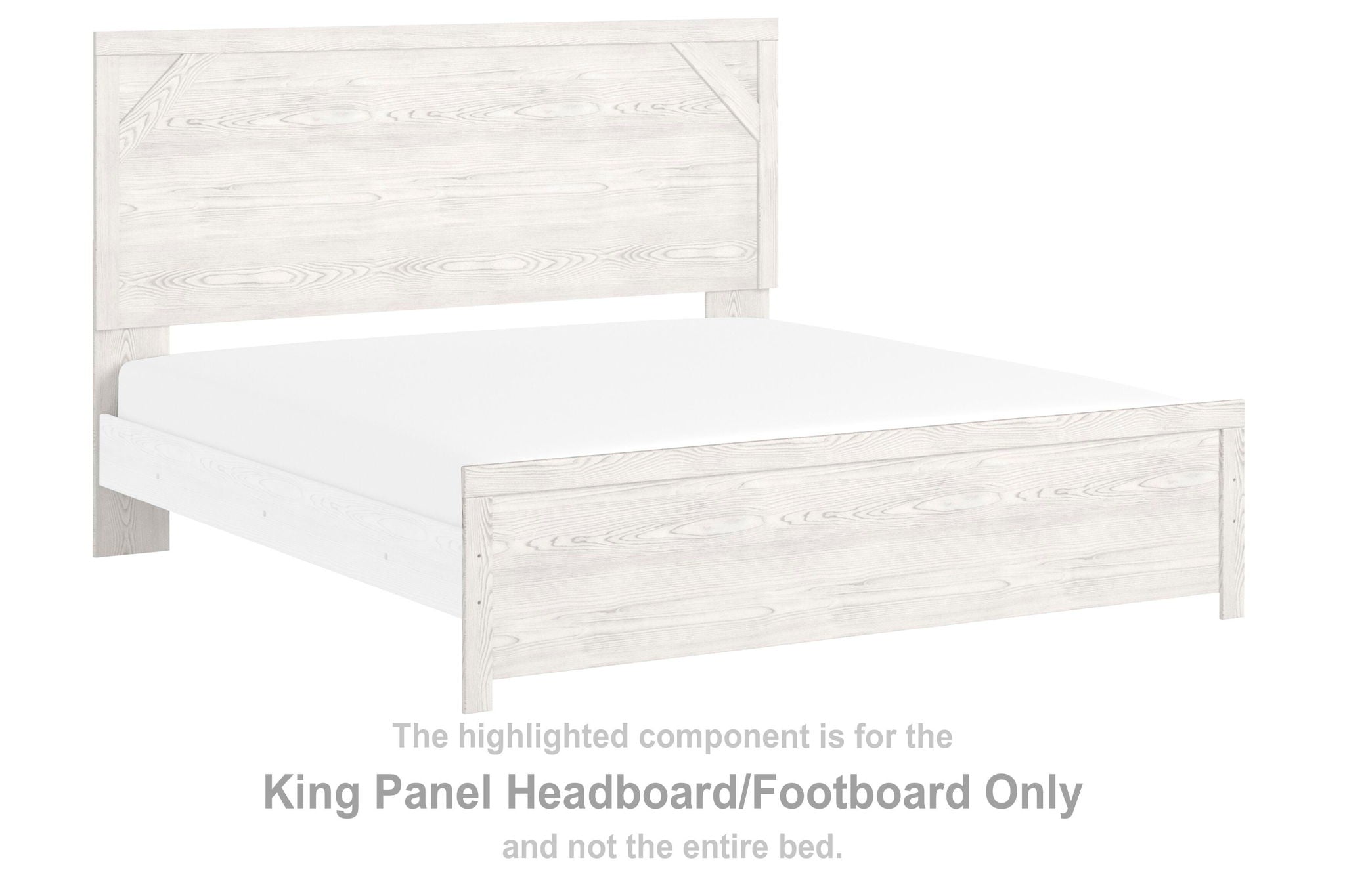 King panel headboard/footboard in white wood-look with gray accents