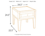 End table dimensions diagram: 24.5" H, 22.5" D, 24.5" W