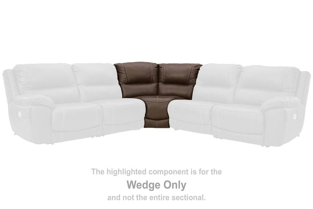 Chocolate wedge sectional sofa piece with button-tufted back and arm cushions