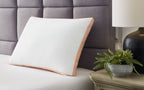 3-in-1 pillow with orange patterned border and thin piping