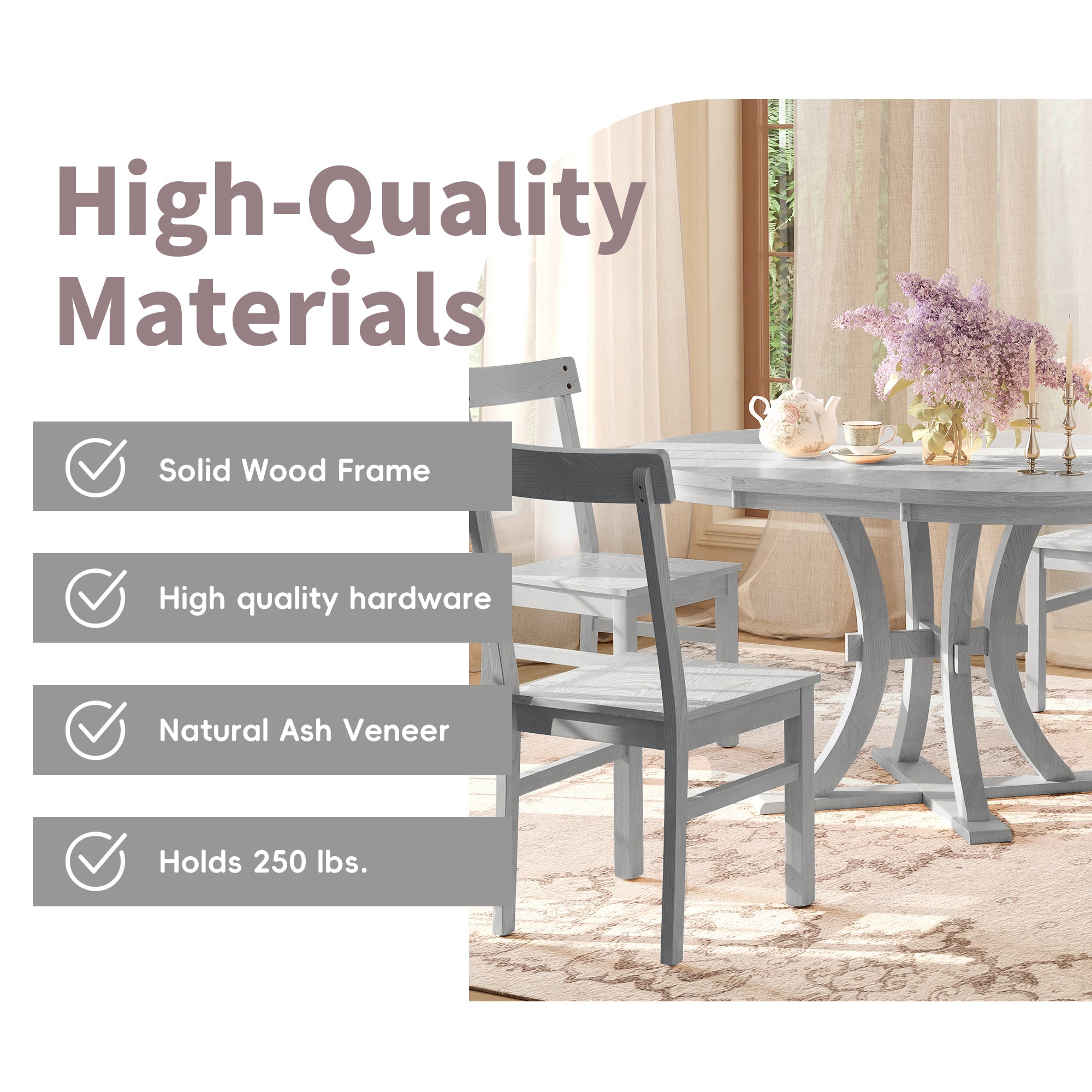 5-Piece Rustic Round Dining Set - Gray
