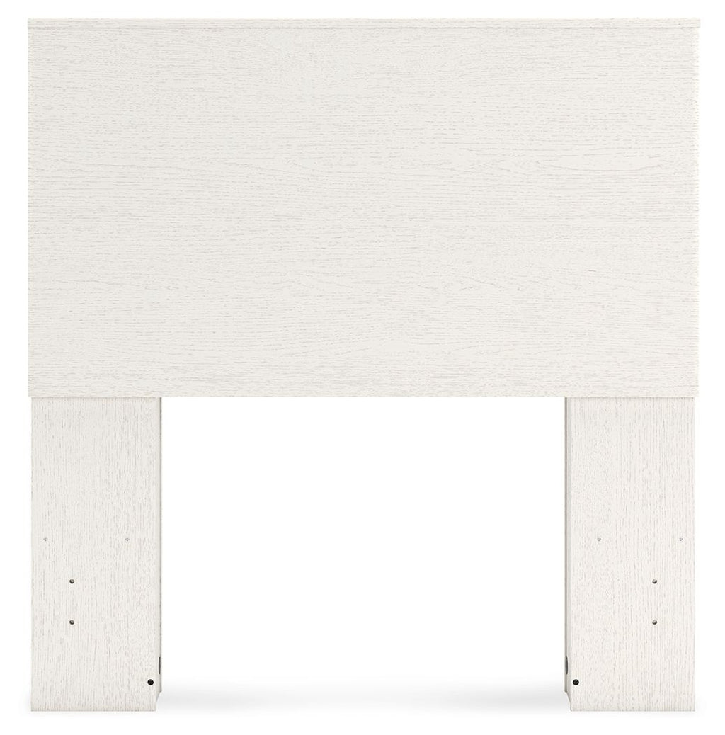 Twin white bookcase headboard front view with two side supports and open center