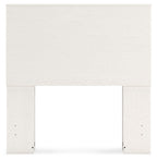 Twin white bookcase headboard front view with two side supports and open center