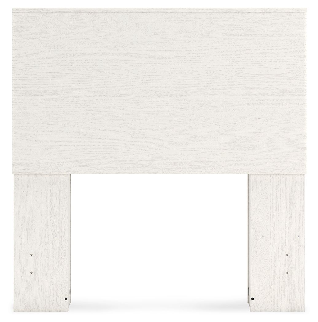 Twin white bookcase headboard front view with two side supports and open center