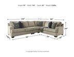 Beige sectional sofa size diagram with corner layout and measurements