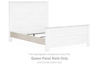 Whitewash panel rails for queen bed, straight side with horizontal slats
