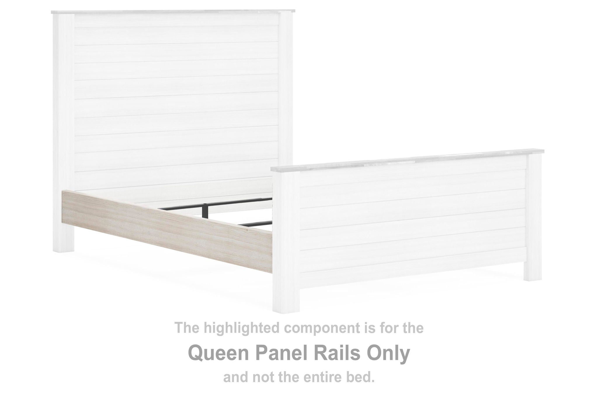 Whitewash panel rails for queen bed, straight side with horizontal slats