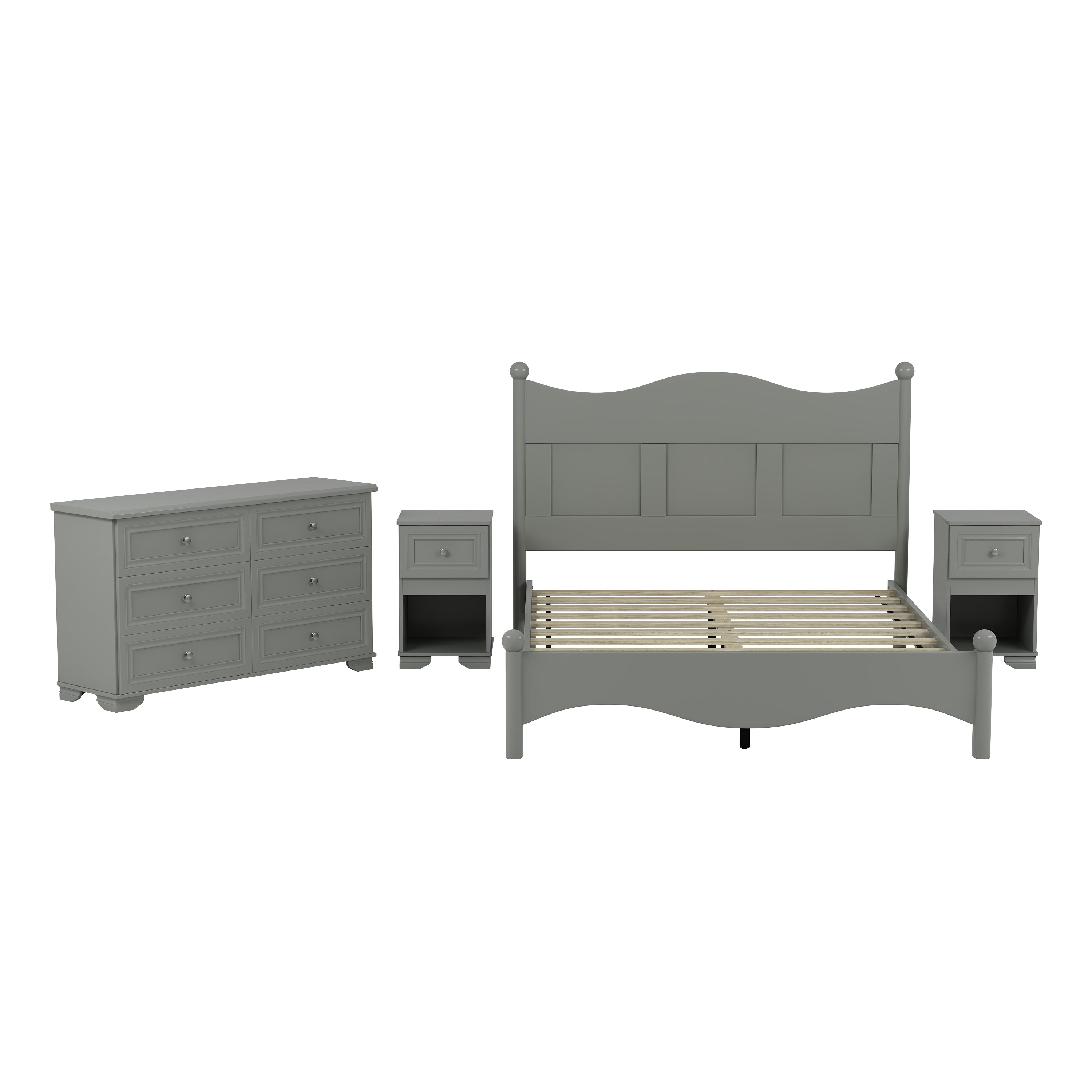 Retro Bedroom Set - Queen Bed, Nightstand, Dresser