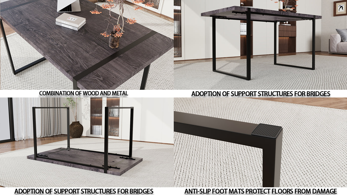 59" Black Dining Table Set for 6, Industrial Kitchen Table
