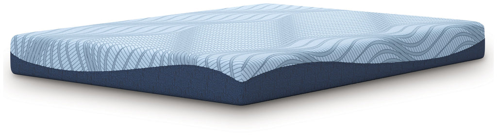 Blue memory foam mattress with wavy top cover and dark blue border
